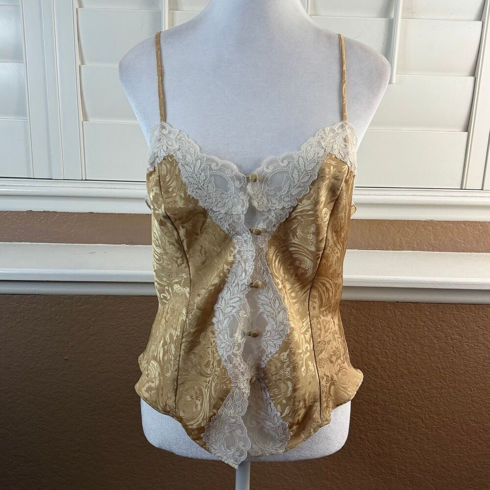 Vintage 90s Delicates Camisole Champagne Button Up Lingerie Sz M Grunge Fairy